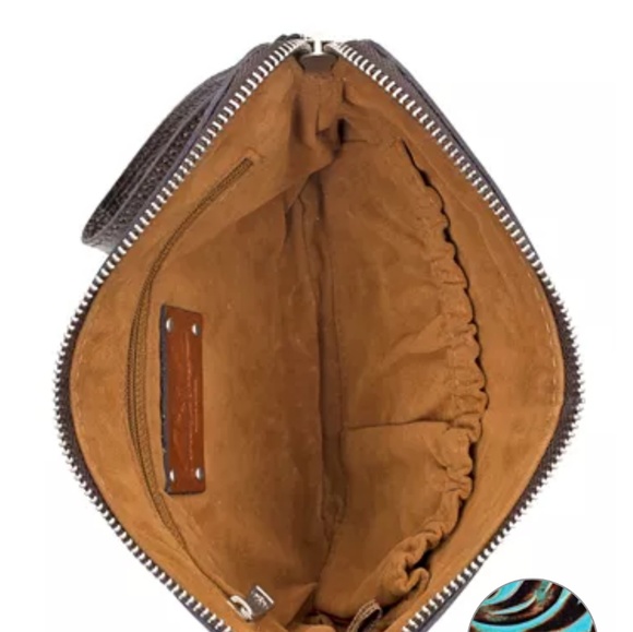 NWT 《 Patricia Nash 》 Brown Cassini Turqoise Leather Tooled Wristlet Bag Womens - Picture 4 of 6